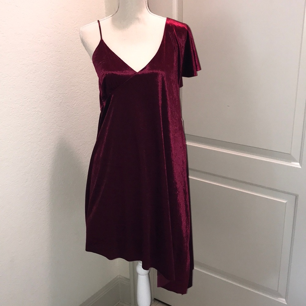 Asymmetrical Velvet One Shoulder Dress